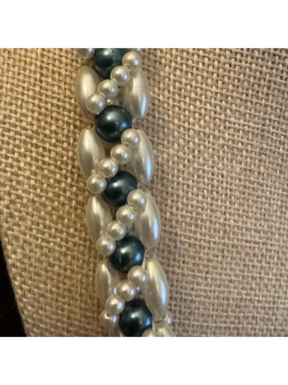 VTG Beaded Braided Necklace Plastic Faux Pearls & Metallic Blue Beads 33" Long - Picture 4 of 7